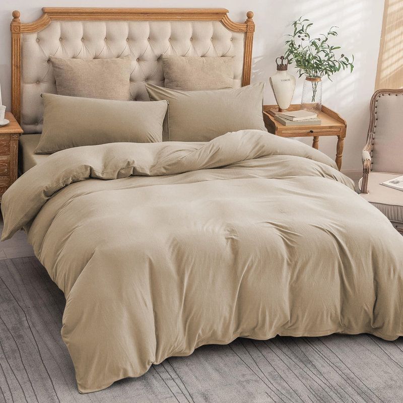 Nitzy Super Soft Reversible Plain Duvet Cover with Pillowcases, UK Single - DE 137 x 200 cm, Beige