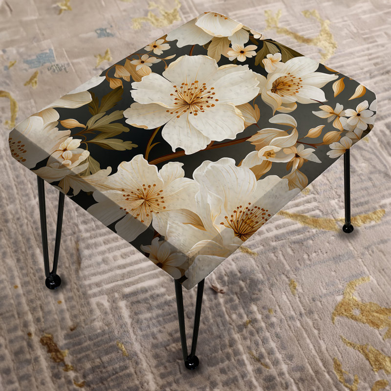 White Playful Flower Enchantment - Floral Rectangle Ottoman
