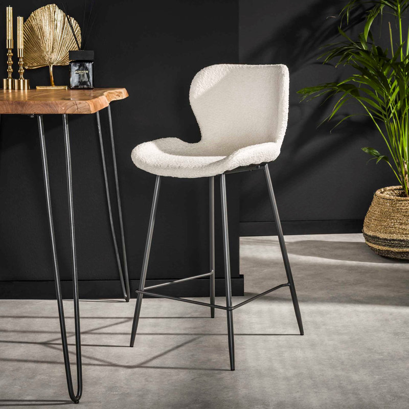 Protivin Upholstered Counter Stool with Metal Frame, White