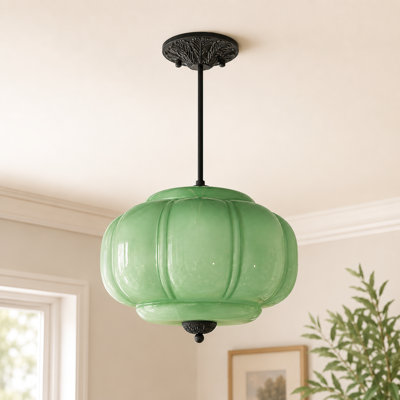 13.8-inch Green Pumpkin Glass Pendant Light, Bulb Included