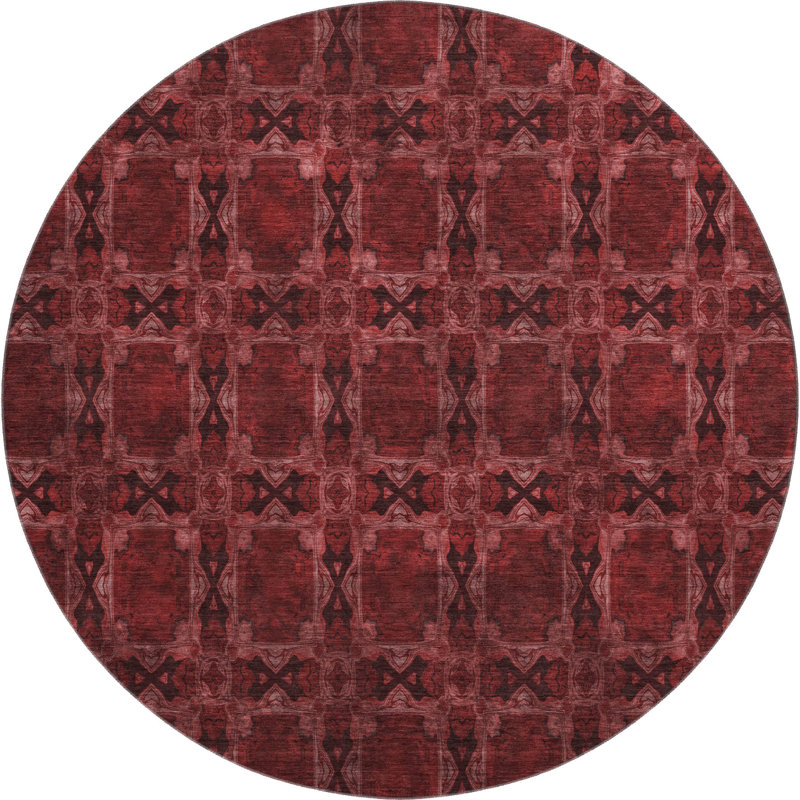 Cerrito AMF564 Premium Burgundy Area Rug, Rond 8 pi