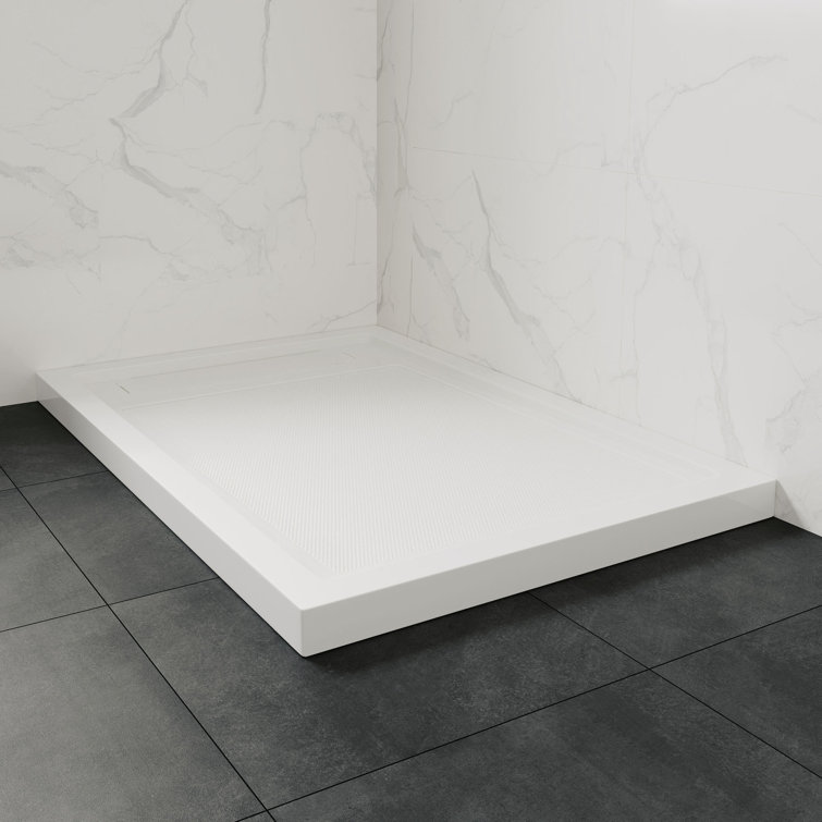 OVE Decors 54-In W X 36-In D Shower Base Pan Rectangle, Hidden Side Drain, White Acrylic, Reversible Design