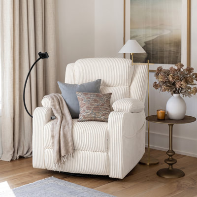 Fauteuil inclinable électrique berçant avec chaleur, massage, ports USB et rangement caché Weston