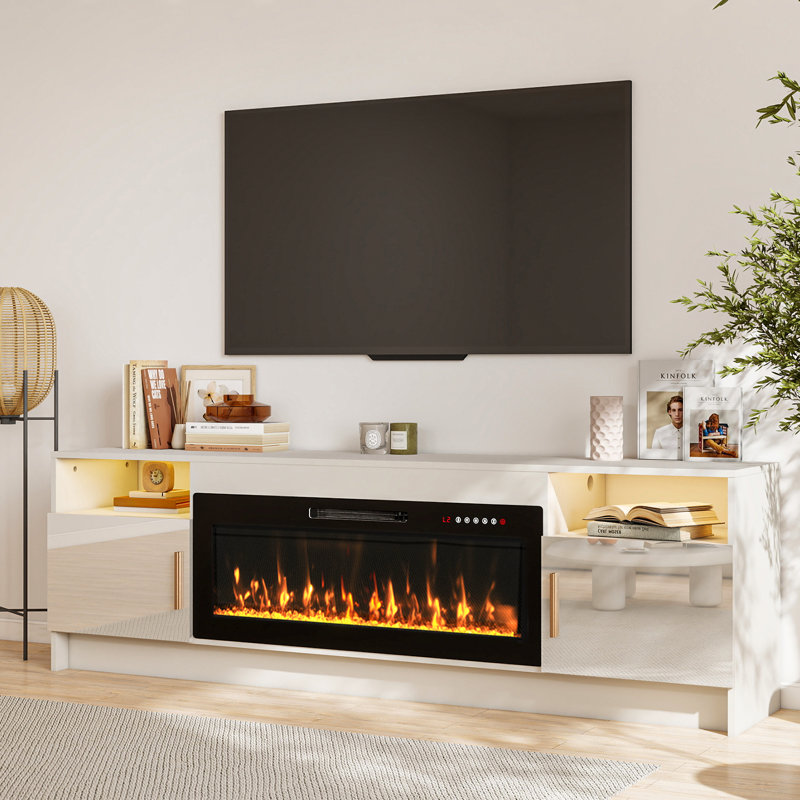  Ivy Bronx 70 Inch White Electric Fireplace Tv Stand, White
