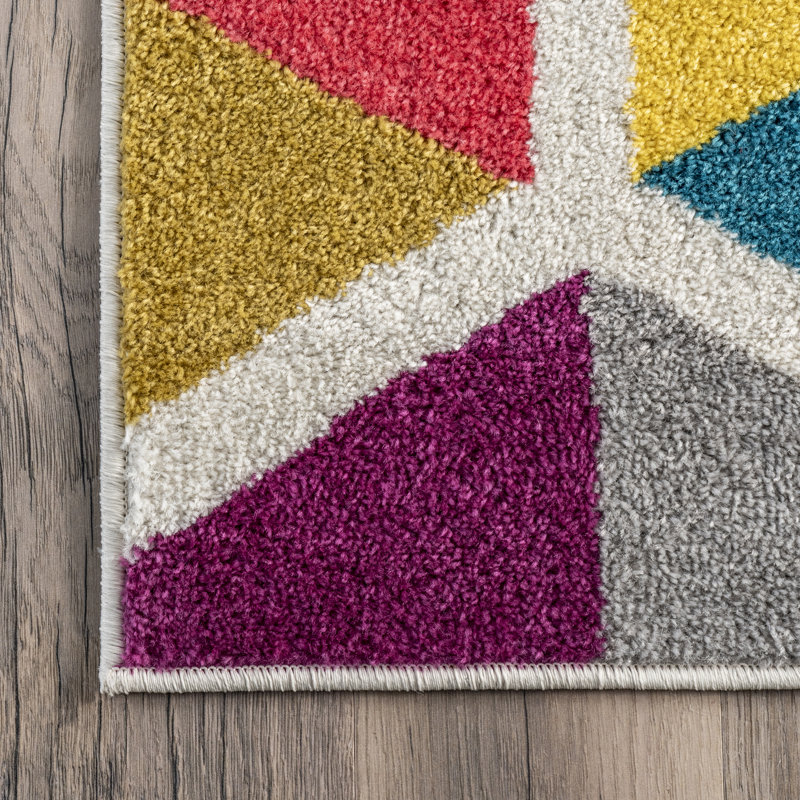 Sesto Geometric Power Loom Performance Pink/Yellow/Blue/Black Rug, Rectangle 2'6" x 5'