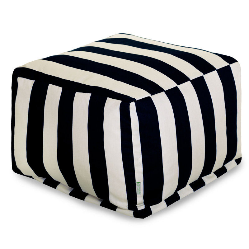 Loucks Upholstered Outdoor Ottoman, Black/Cream