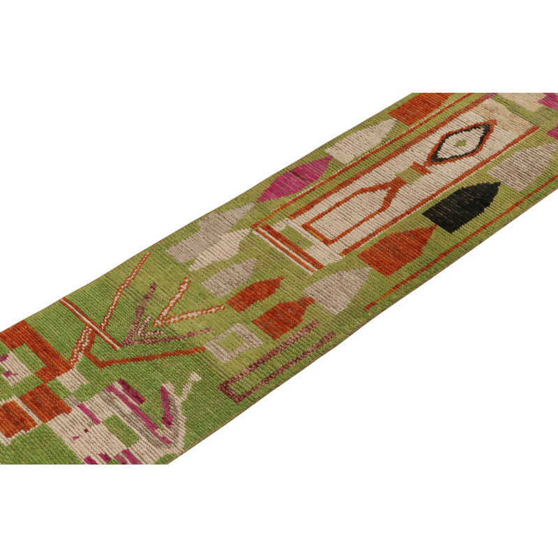 Moroccan Hand Knotted Geometric Area Rug, Runner 2'6" x 12'