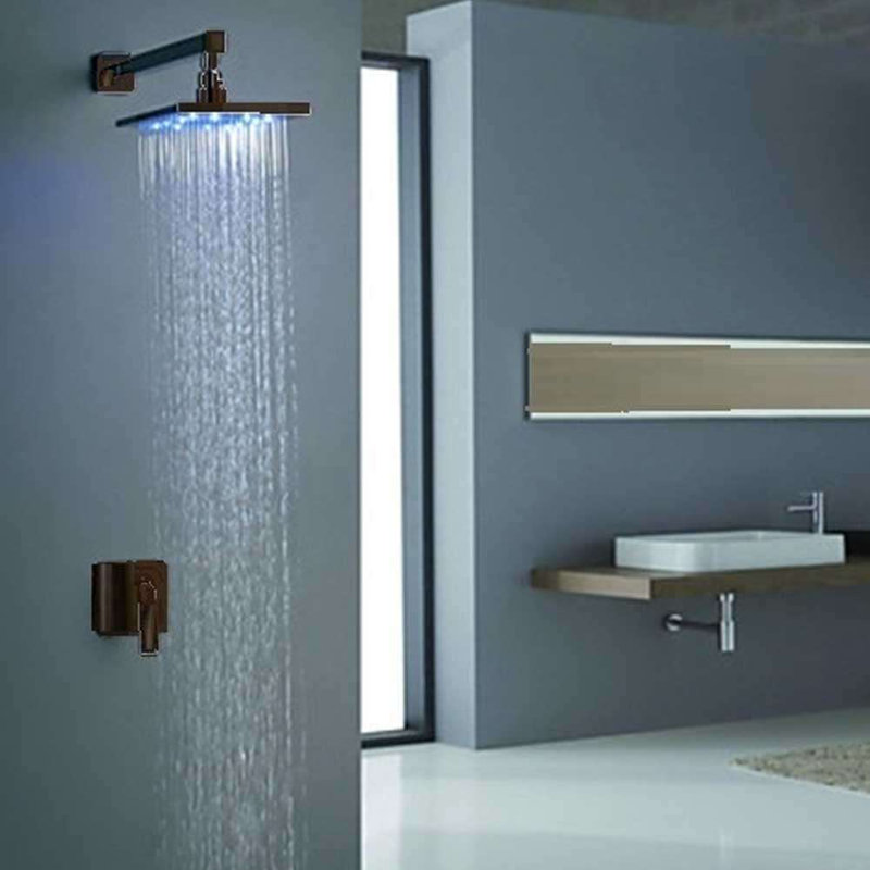 Rivera Light Oil Rubbed Bronze LED Rain Shower with Wall Jets and Mixer Valve, Light Oil Rubbed Bronze, 2" H x 12" W