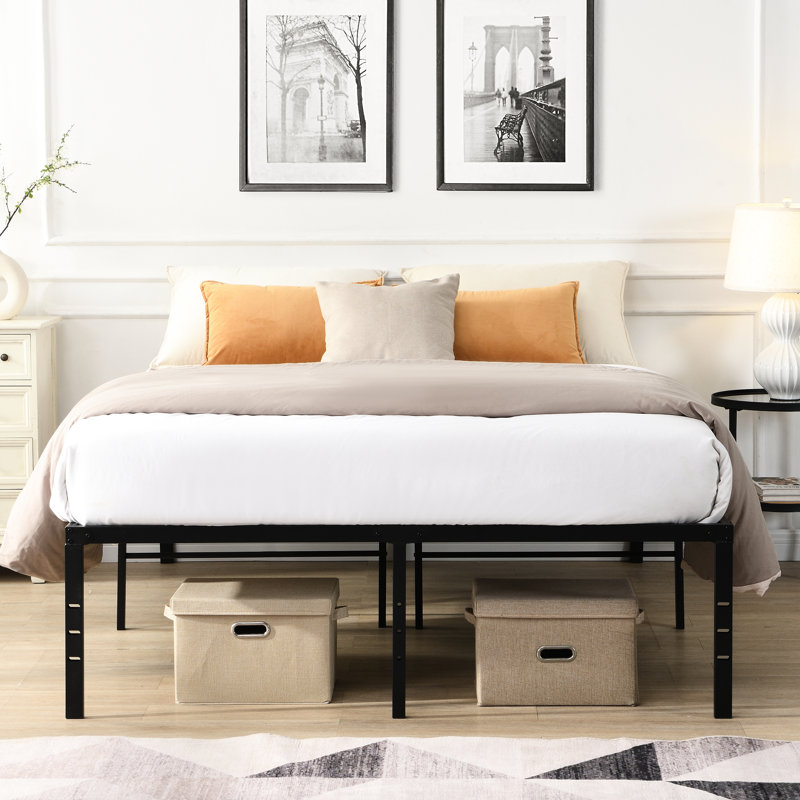 Structure de lit en métal noir très résistant, installation facile, utilisation silencieuse, statique de 1000 livres, lattes en acier robustes pour le matelas, propreté sous le rangement, fixation des trous pour les jambes, simple et rapide