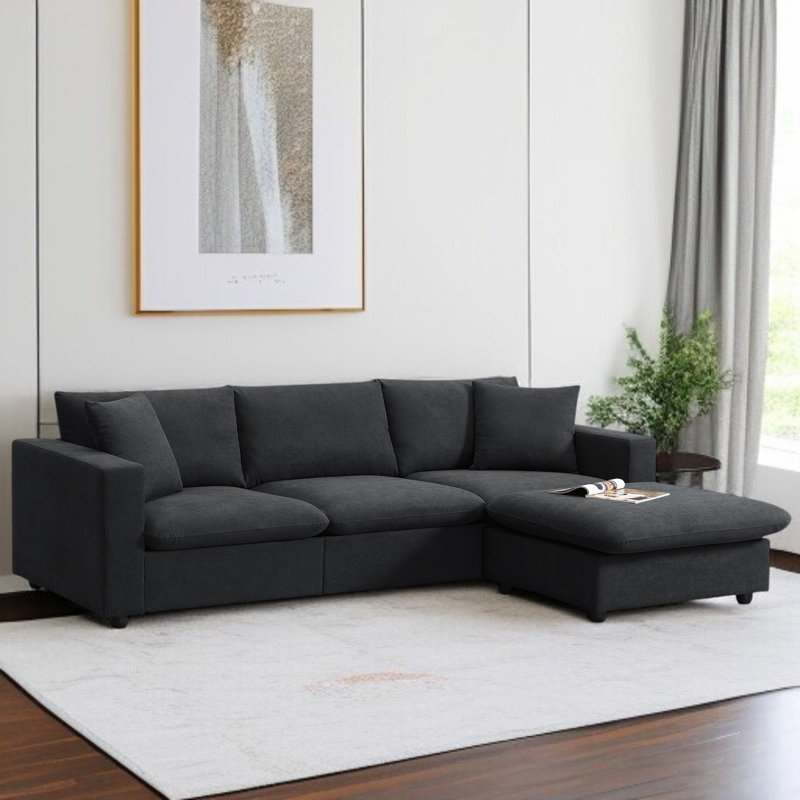 Ensemble de canapé modulaire moderne en L avec 2 coussins gratuits, Mélange de polyester gris aube