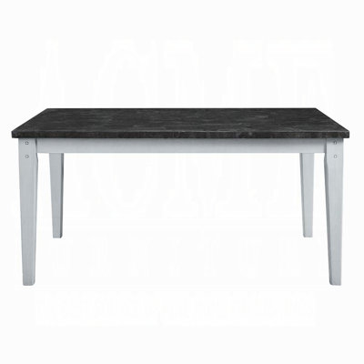 ACME Lanton Dining Table, Natural Marble & Antique White Finish