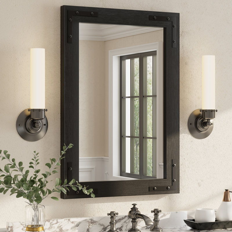 Miroir mural Amara Rustic Farmhouse, 26 po x 18 po, Noir