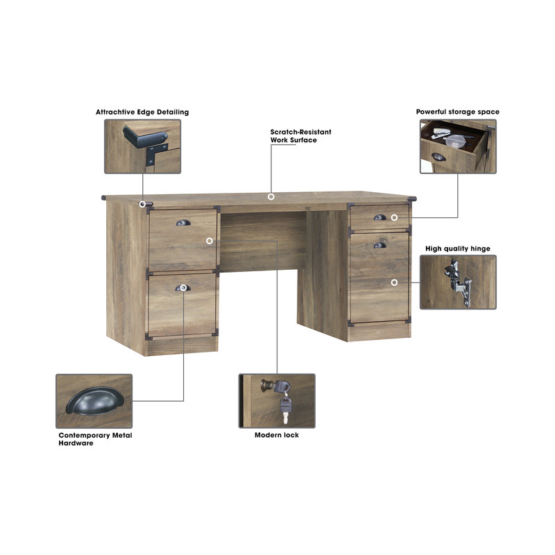 Coppola 61.4'' W Rectangle Executive Desk, Rustic Oak
