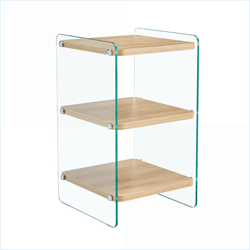 Table de chevet moderne à 3 couches - Bois aggloméré avec rangement en verre trempé