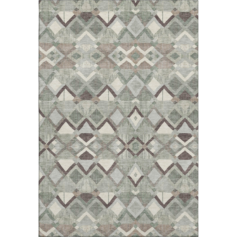 Premium Machine Washable Kumbhar AMF1308 Geometric Rug, Rectangle 5' x 7'6"