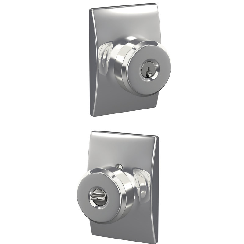 F Series Bowery Keyed Entry Knobset with Century Rosette, Bright Chrome, Keyed Alike, Yes