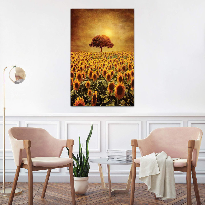 Lone Tree & Sunflowers Field by Viviana Gonzalez - Wrapped Canvas Painting, 101.6 cm H x 66.04 cm W x 1.91 cm D