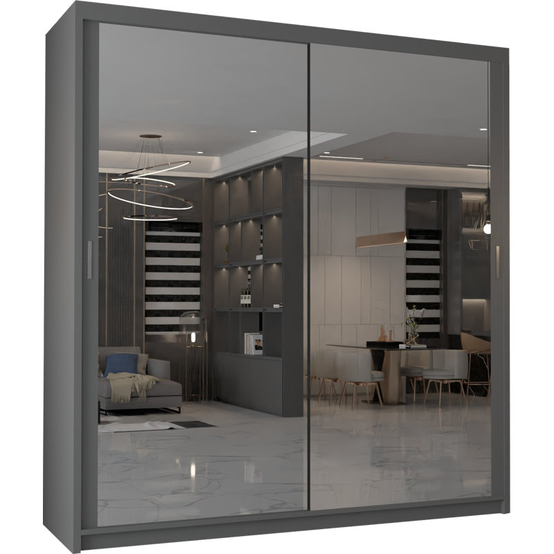 Nyhagen 2 Door Manufactured Wood Wardrobe, Grey, 217cm H x 150cm W x 62cm D