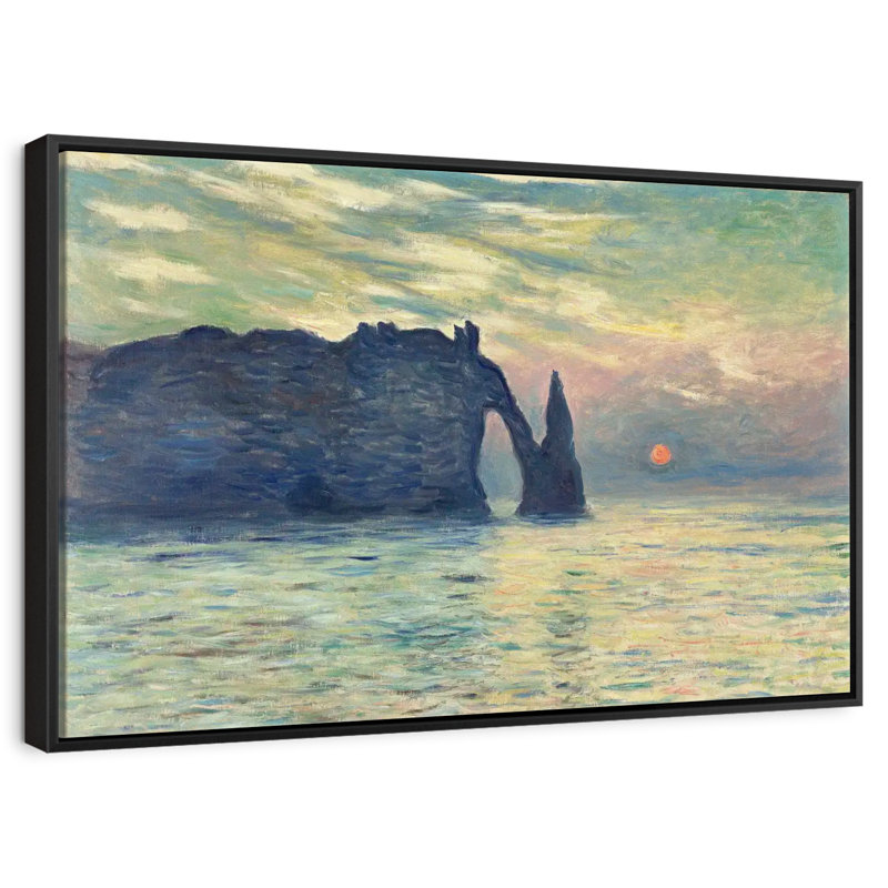 Coucher de soleil sur la falaise d'Etretat, 19 po x 13 po, Cadre flottant noir