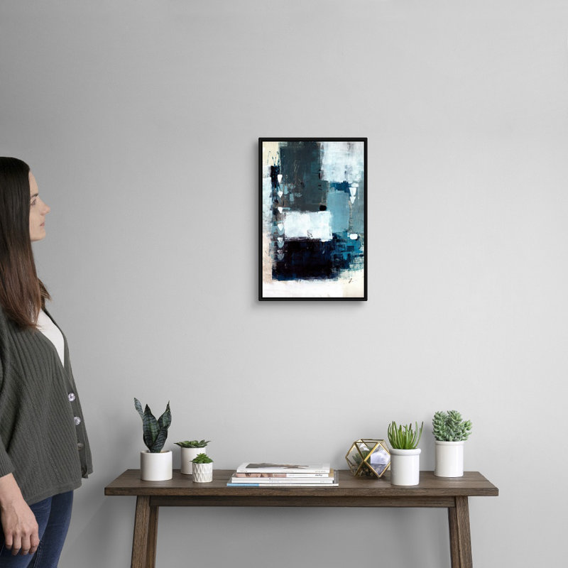«Blue Green I» par Kari Taylor - reproduction d'art sur toile, Cadre flottant noir, H 20 po x l 14 po x P 1,75 po