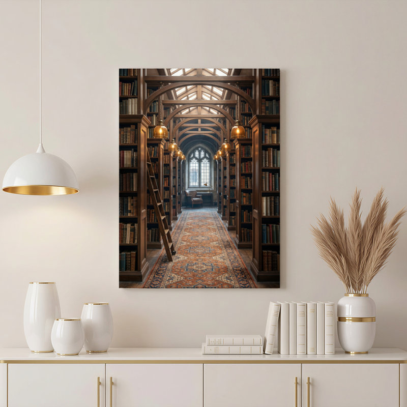 «Gallery Wrap», art mural sur toile pour le salon, la chambre à coucher, le bureau ou le vestibule - décoration murale décorative avec allée de bibliothèque