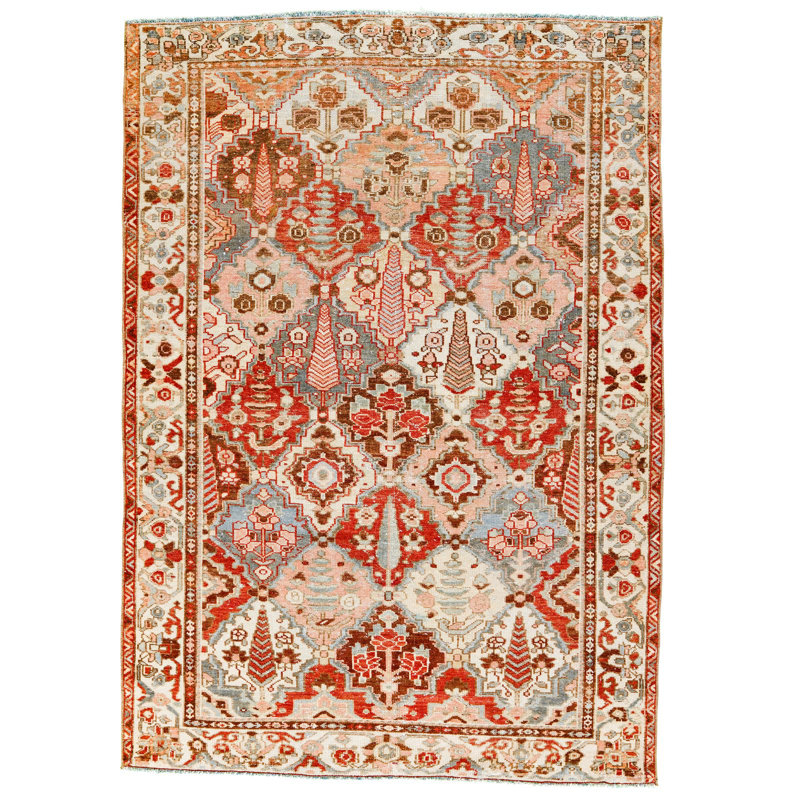 Tapis turc Oushak beige et rouge rétro fait à la main 4 x 6