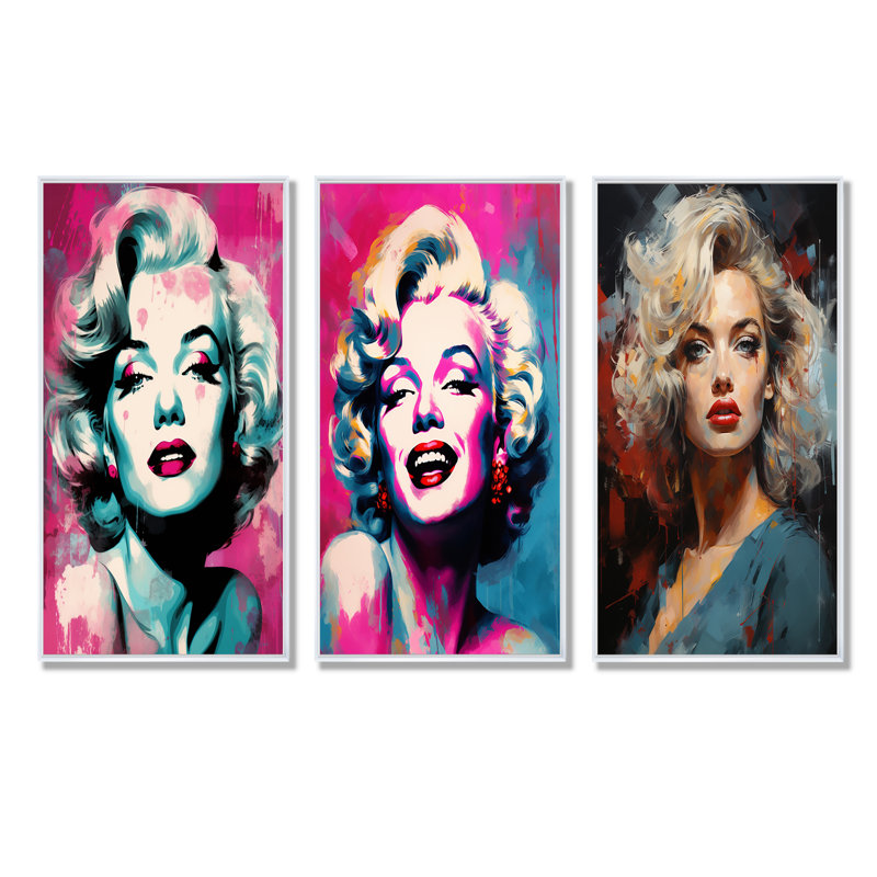 Magenta Monroe Popart Portrait, H 40 po x l 60 po, Cadre flottant blanc