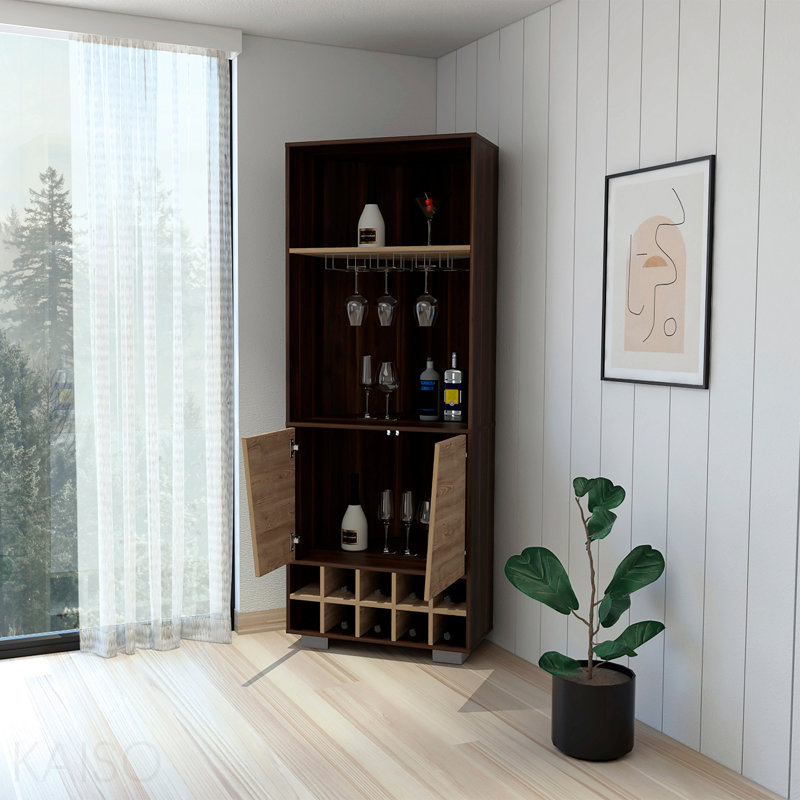 10-Bottle 3-Shelf Corner Bar Storage Cabinet