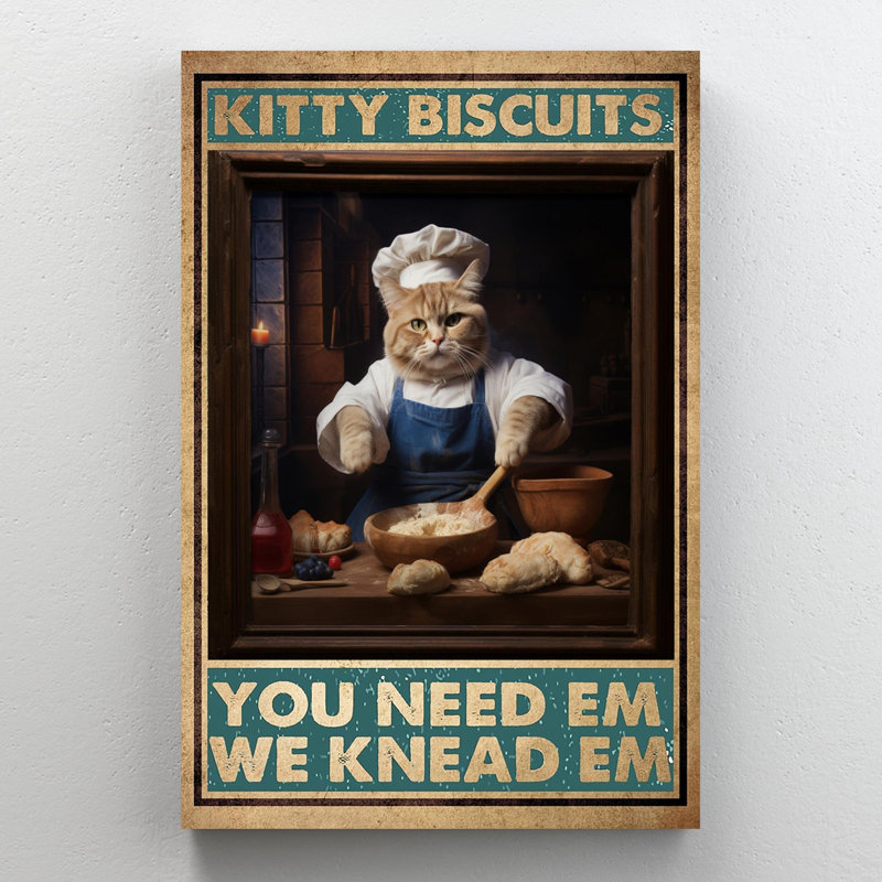 «Cat Kitty Biscuits», reproduction d'art rectangulaire sur toile tendue 1 à 1 pièce | 0168, H 20 po x l 16 po x P 1,25 po