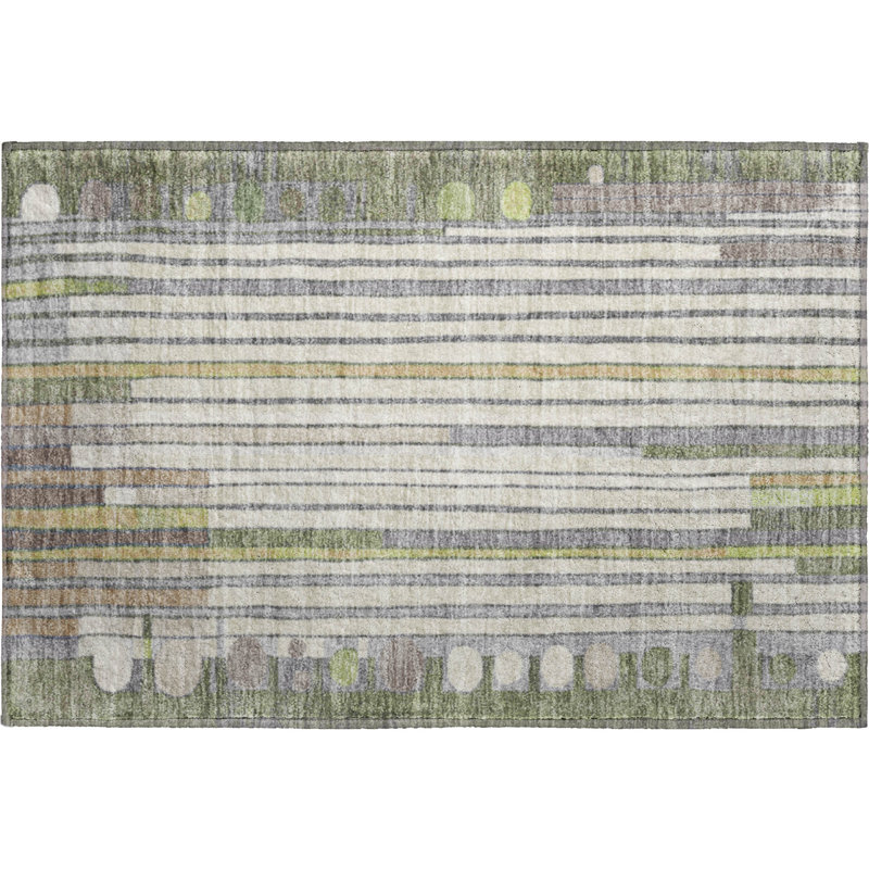 Premium Machine Washable Mayfield AMF2189 geometric Rug, 1'8" x 2'6", Olive