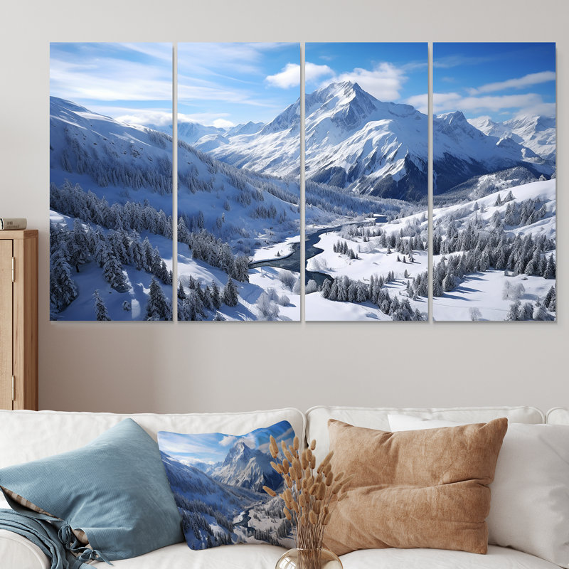 «Pine Valley Winter Mountain Landscape V - Winter Landscape», ensemble de 4 pièces d'art mural, H 28 po x l 48 po