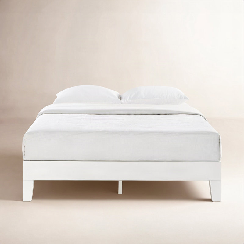 Lit plateforme en bois massif Amaryn, Double, Blanc