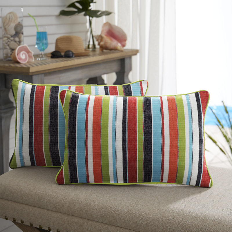 Daveridge Striped Outdoor Reversible Throw Pillow, 13" x 20", Light Green