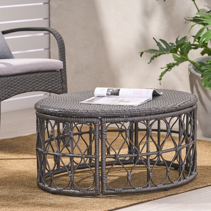 Boho-Inspired Wicker Weave Coffee Table, Patio Table