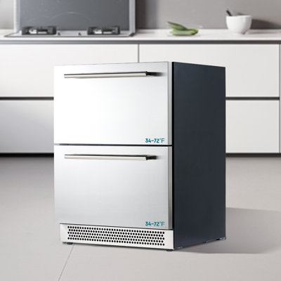 24 Inch Under Counter Drawer Fridge  Stainless Steel Beverage Refrigerator with Dual Drawers, LED Touch Control, Adjustable Storage, Frost-Free, Low | Fridge.com