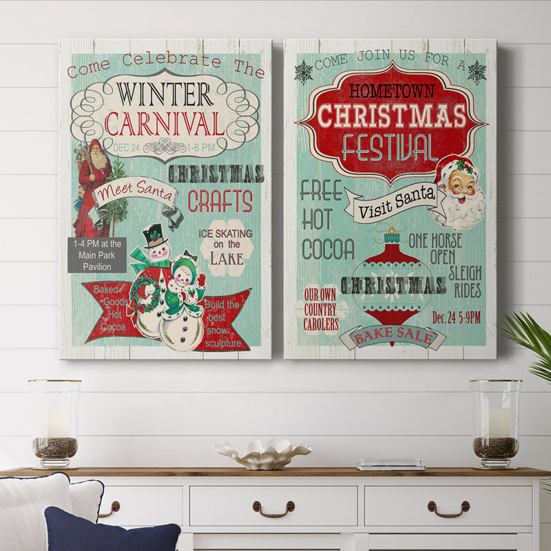Bright Christmas Carnival - Toile tendue avec châssis de qualité supérieure - Prêt à accrocher, H 18 po x l 24 po