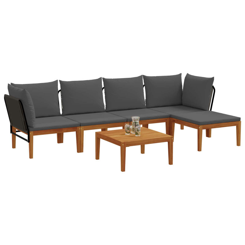  Garden Lounge Set Solid Acacia Wood & Rope Sofa Outdoor Furniture Patio, Anthracite Cushion/Natural Black Frame