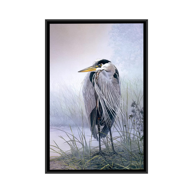 « couvaining héron », reproduction d’impression sur toile, H 26 po x l 18 po x P 1,5 po, Pas de tapis, Toile avec cadre noir
