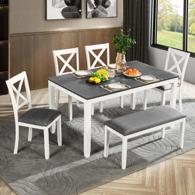 Ensemble de table de salle à manger 6 pièces avec banc, ensemble de table à manger en bois pour 6 personnes, ensemble de table à manger moderne pour 6 personnes, cuisine et deux tons