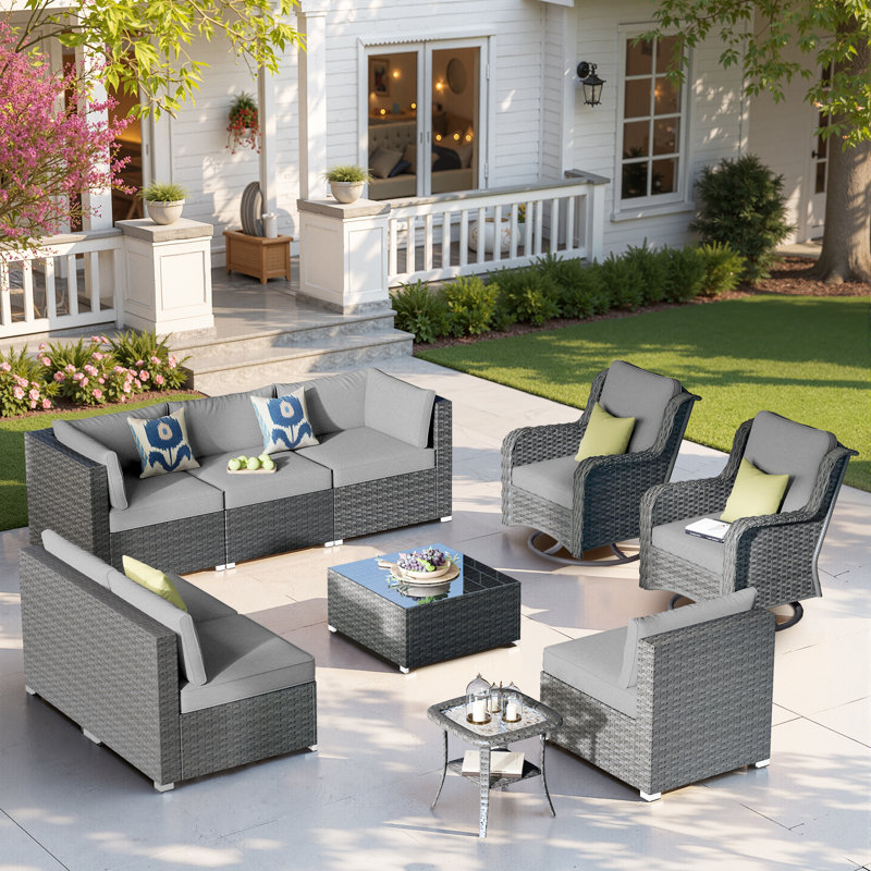 8 - Person Patio Conversation Set with Cushions, No, Dark Gray