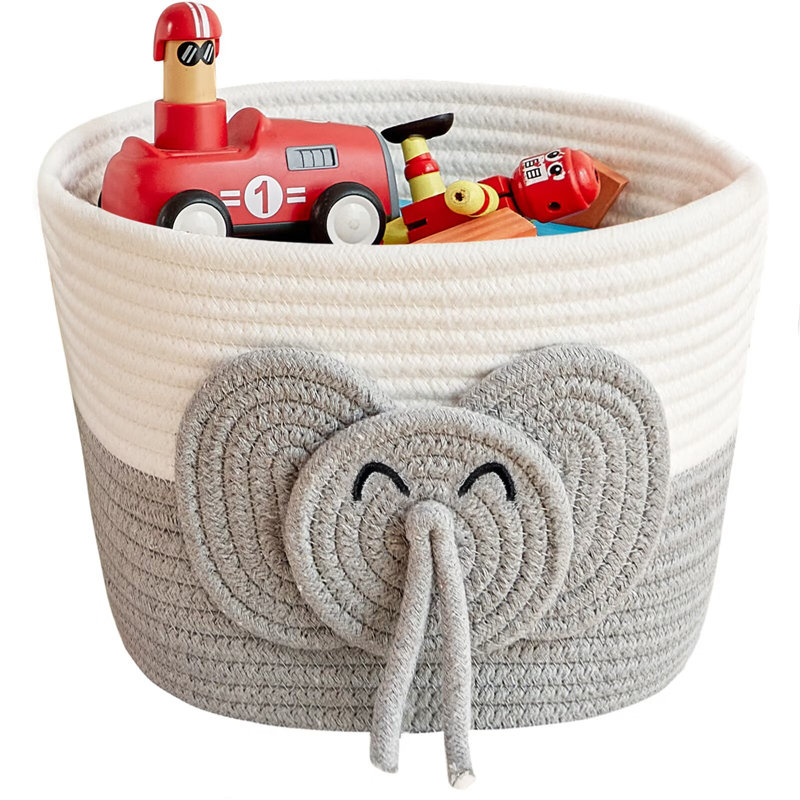 Adorable Small Arkle Cotton Rope Basket - Perfect Gift basket and Toy Storage Basket, Woven Basket for Baby Essentials, Decorative Woven Basket for Nurseries and Playrooms (11"x7")