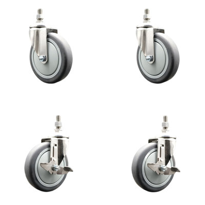 5 Inch 316SS Thermoplastic Rubber Swivel ½ Inch Threaded Stem Caster Set 2 Brake