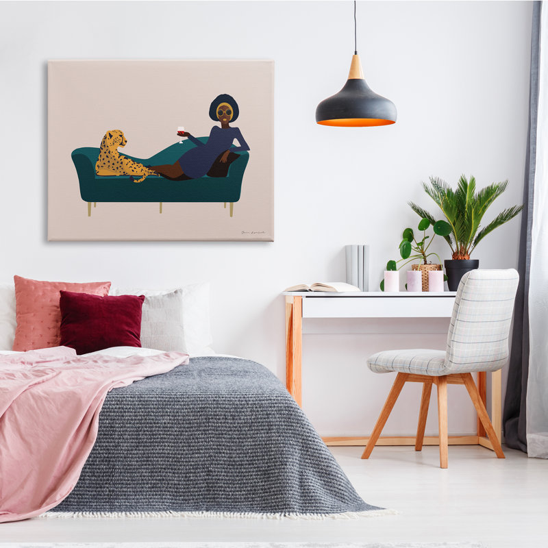 Art moderne sur plaque de verre à vin féminin avec guépard, art moderne par Omar Escalante, H 36 po x l 48 po x P 1,5 po