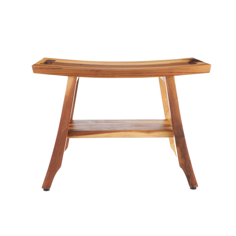 24" Teak Wood Shower Bench with Shelf