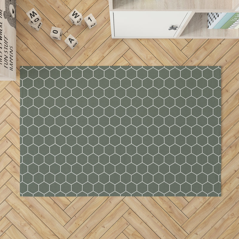 Comb Taupe Kids Play Mat, Chimichurri/Green, Rectangle 2' x 3'