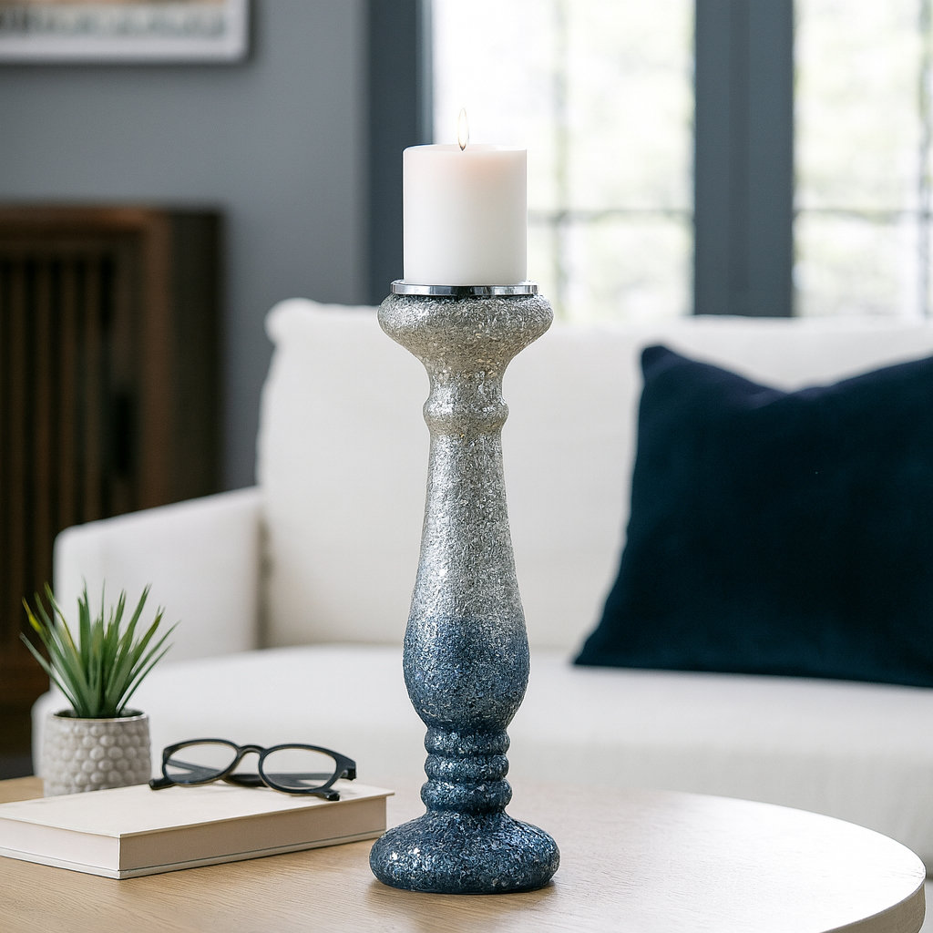 Decorative Ombre Crackled Candle Holder for Mantle Decor - Modern Elegant Tabletop Candle Holder for Any Occasion Accent Rosdorf Park 