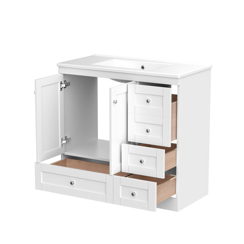 Meuble-lavabo autoportant de 72 po de style Shaker en blanc, fabrication en panneau de fibres à densité moyenne avec certification EPA