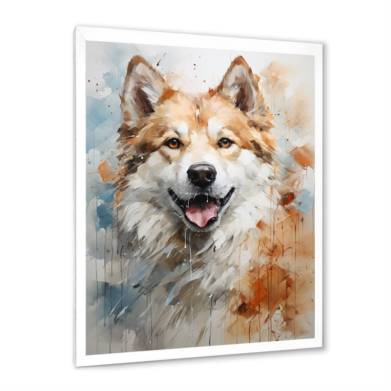 Dog Akita Affection sur toile, Cadre simple blanc, H 32 po x l 24 po x P 1 po