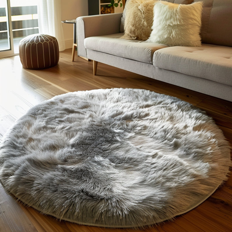Gennine Faux Sheepskin Indoor Rug, Round 4'