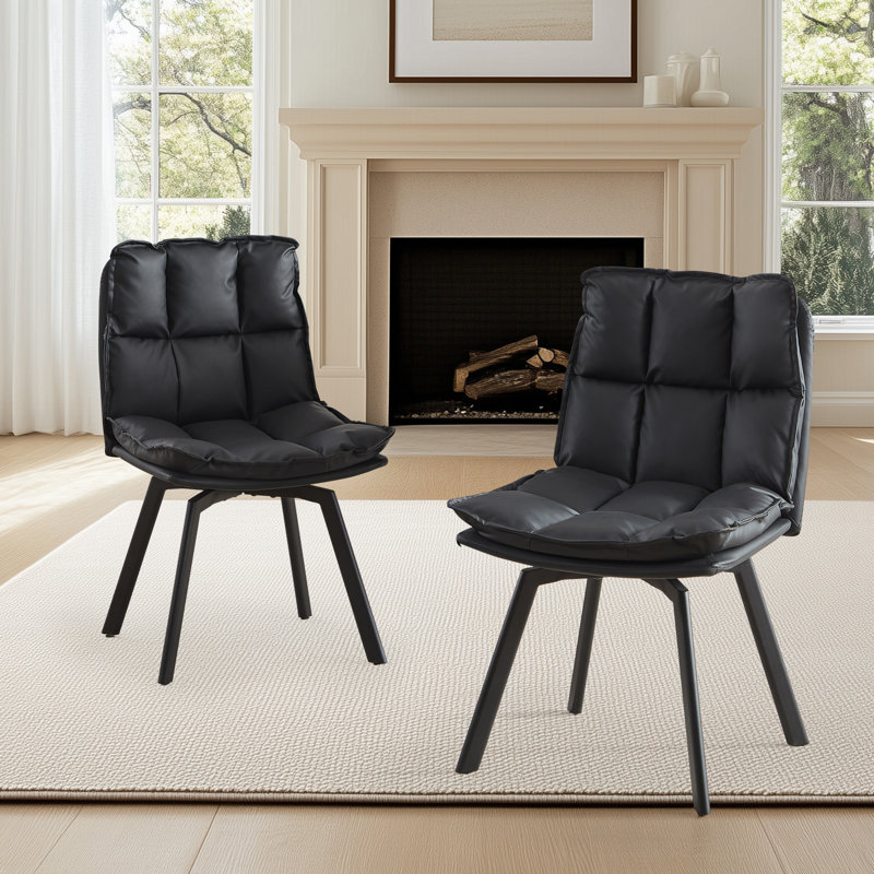 Faux Leather Upholstered Swivel Dining Armchairs (Set of 2), Black, 2